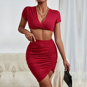 Women Clothing Red Body-hugging Suit Skirt