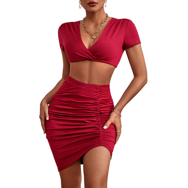 Women Clothing Red Body-hugging Suit Skirt